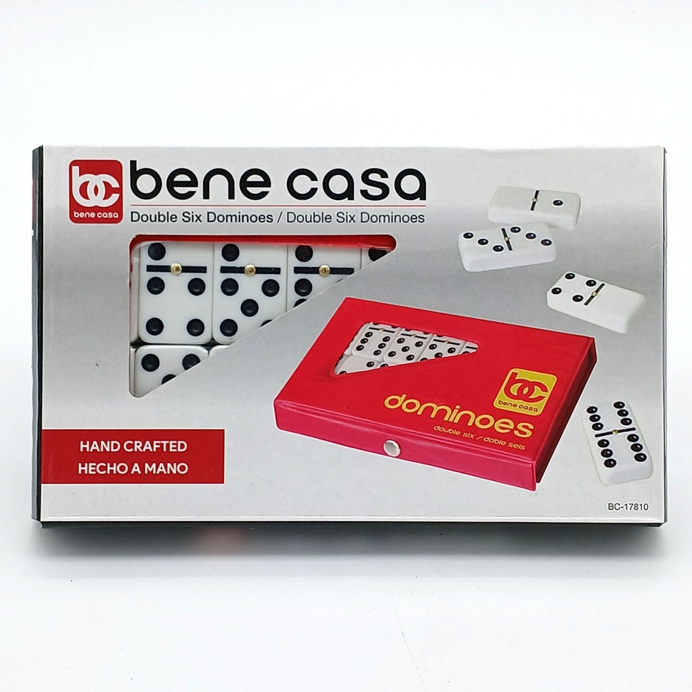 NIB Bene Casa Handcrafted Double Six Dominoes with Red Vinyl Box - Sealed